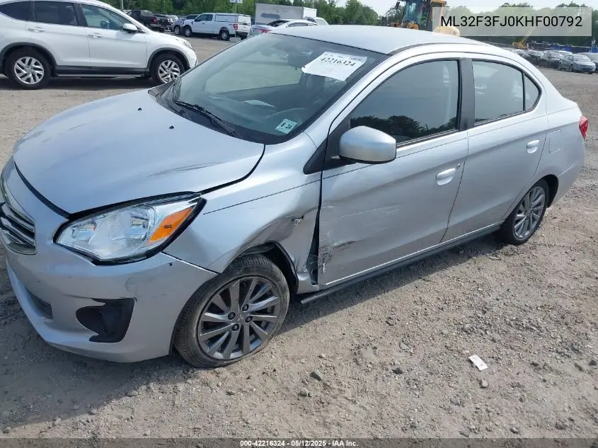 2019 Mitsubishi Mirage G4 Es VIN: ML32F3FJ0KHF00792 Lot: 42216324