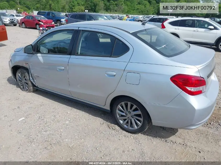 2019 Mitsubishi Mirage G4 Es VIN: ML32F3FJ0KHF00792 Lot: 42216324