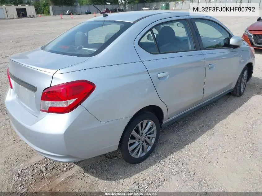 2019 Mitsubishi Mirage G4 Es VIN: ML32F3FJ0KHF00792 Lot: 42216324