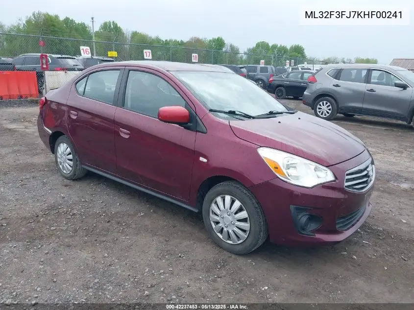 2019 Mitsubishi Mirage G4 Es VIN: ML32F3FJ7KHF00241 Lot: 42237453