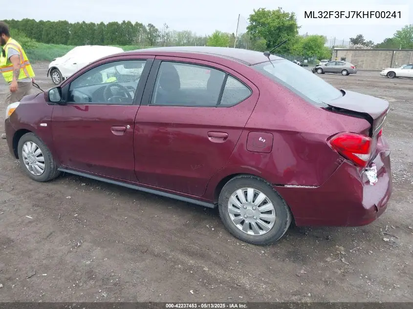 2019 Mitsubishi Mirage G4 Es VIN: ML32F3FJ7KHF00241 Lot: 42237453