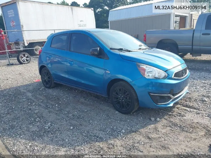 2019 Mitsubishi Mirage Le VIN: ML32A5HJ6KH009194 Lot: 42592595