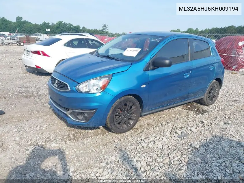 2019 Mitsubishi Mirage Le VIN: ML32A5HJ6KH009194 Lot: 42592595