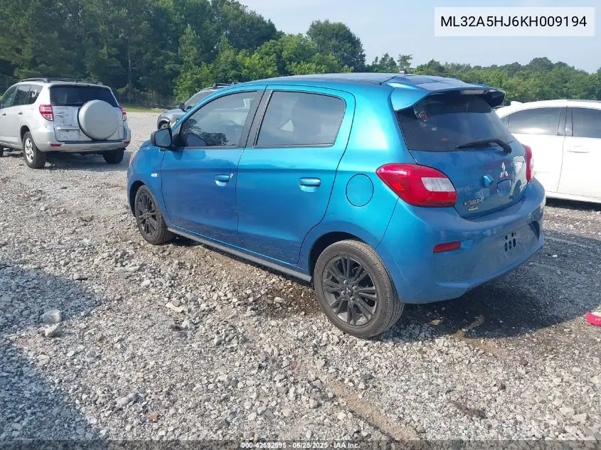 2019 Mitsubishi Mirage Le VIN: ML32A5HJ6KH009194 Lot: 42592595