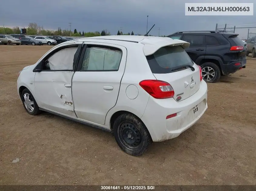 2020 Mitsubishi Mirage Es VIN: ML32A3HJ6LH000663 Lot: 30061641