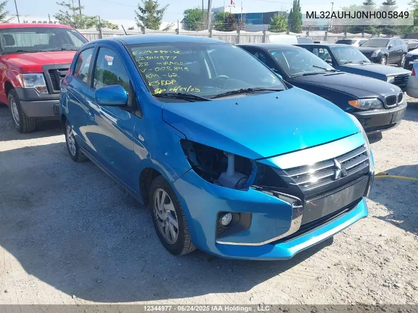 2022 Mitsubishi Mirage Es/Le VIN: ML32AUHJ0NH005849 Lot: 12344977