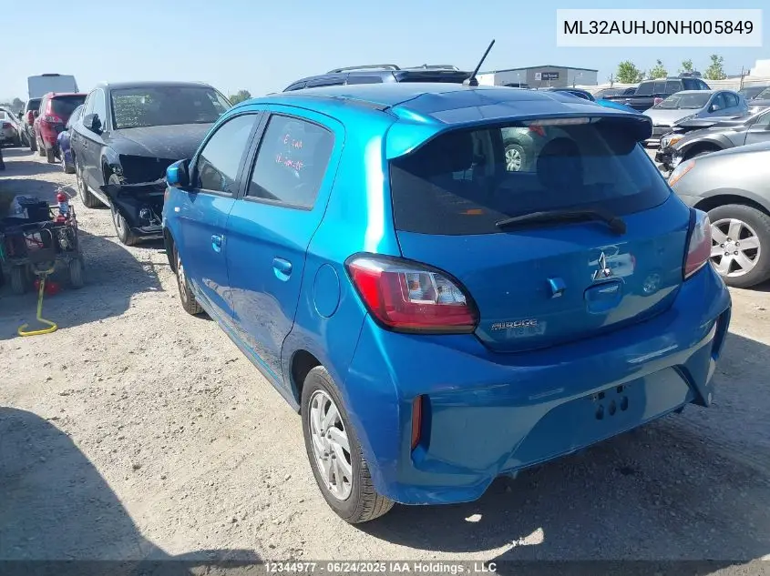 2022 Mitsubishi Mirage Es/Le VIN: ML32AUHJ0NH005849 Lot: 12344977