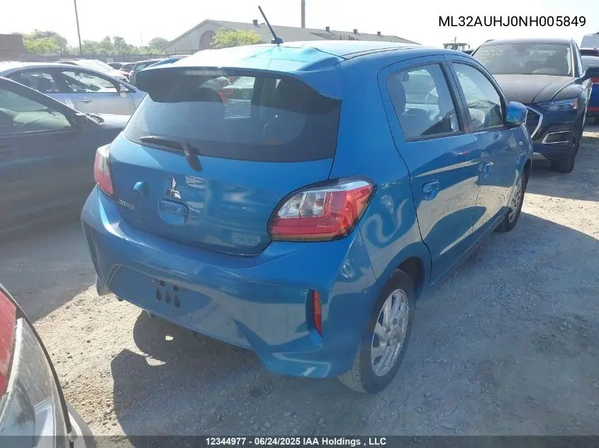 2022 Mitsubishi Mirage Es/Le VIN: ML32AUHJ0NH005849 Lot: 12344977