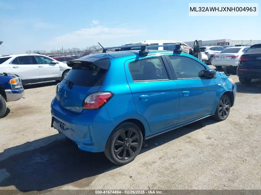 2022 Mitsubishi Mirage Black Edition VIN: ML32AWHJXNH004963 Lot: 41674494
