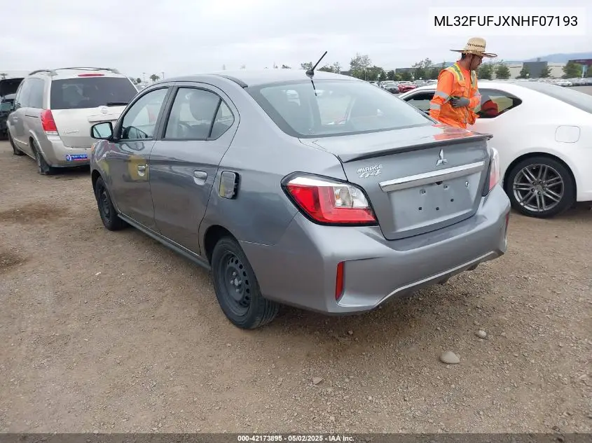 2022 Mitsubishi Mirage G4 Es VIN: ML32FUFJXNHF07193 Lot: 42173895