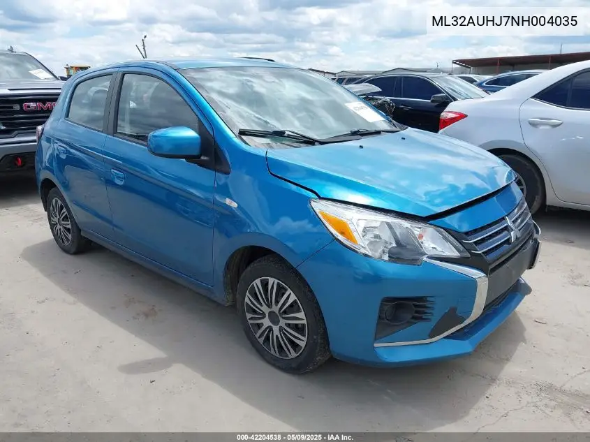 2022 Mitsubishi Mirage Es/Le VIN: ML32AUHJ7NH004035 Lot: 42204538