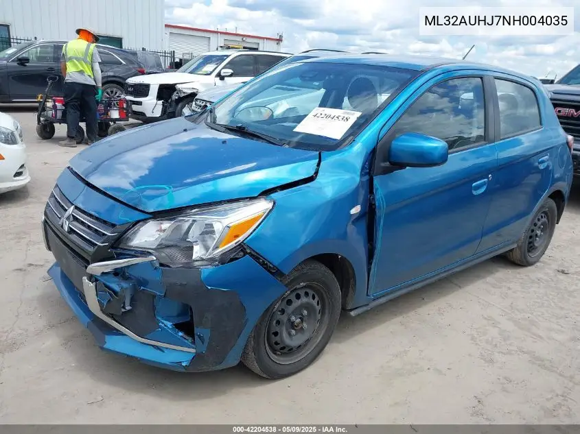2022 Mitsubishi Mirage Es/Le VIN: ML32AUHJ7NH004035 Lot: 42204538
