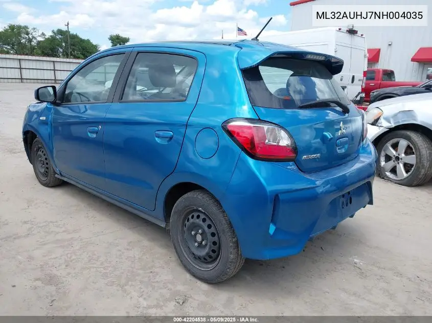 2022 Mitsubishi Mirage Es/Le VIN: ML32AUHJ7NH004035 Lot: 42204538