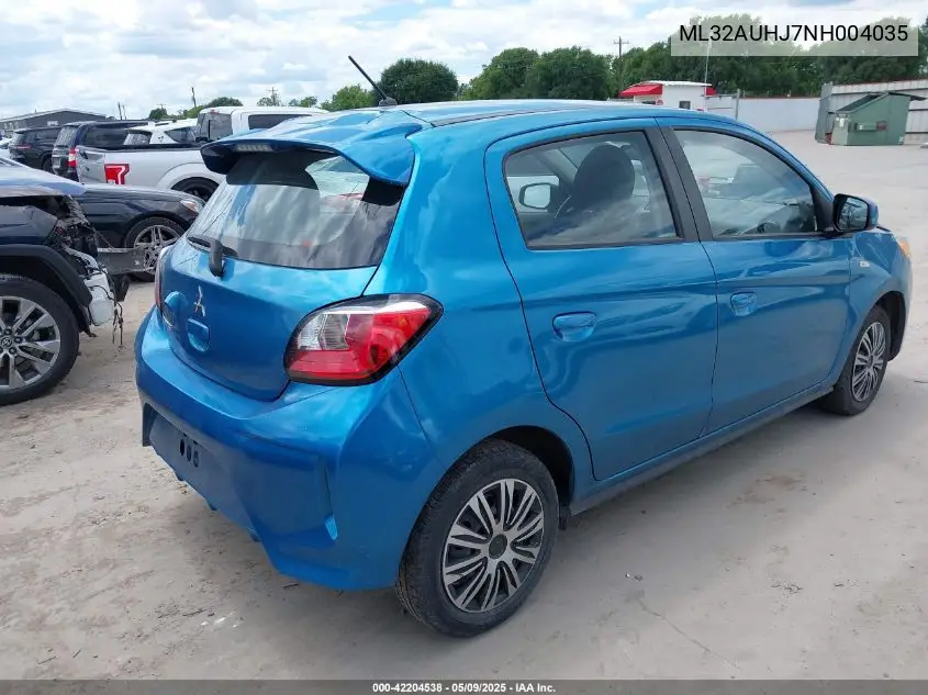 2022 Mitsubishi Mirage Es/Le VIN: ML32AUHJ7NH004035 Lot: 42204538
