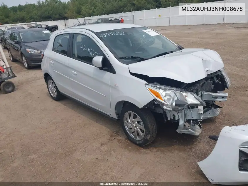 2022 Mitsubishi Mirage Es/Le VIN: ML32AUHJ3NH008678 Lot: 42441258