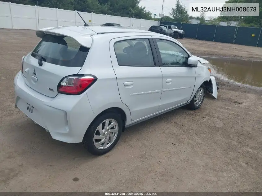 2022 Mitsubishi Mirage Es/Le VIN: ML32AUHJ3NH008678 Lot: 42441258