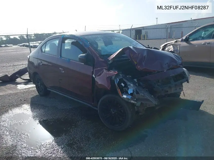2022 Mitsubishi Mirage G4 Black Edition VIN: ML32FUFJ2NHF08287 Lot: 42503070