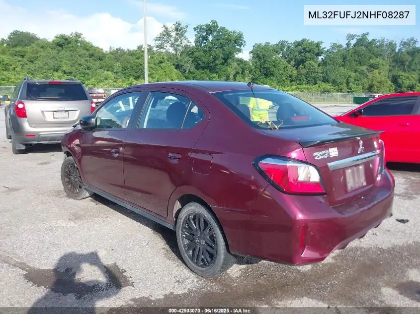 2022 Mitsubishi Mirage G4 Black Edition VIN: ML32FUFJ2NHF08287 Lot: 42503070