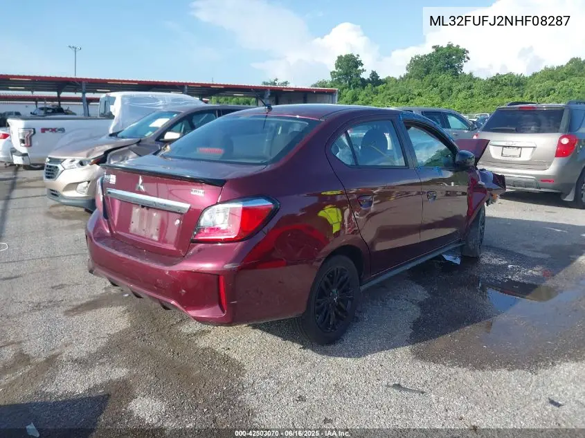2022 Mitsubishi Mirage G4 Black Edition VIN: ML32FUFJ2NHF08287 Lot: 42503070