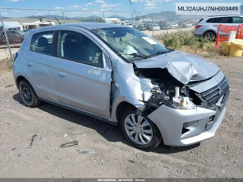 2022 Mitsubishi Mirage Es/Le VIN: ML32AUHJ7NH003449 Lot: 42509386