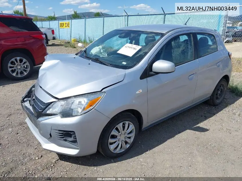2022 Mitsubishi Mirage Es/Le VIN: ML32AUHJ7NH003449 Lot: 42509386