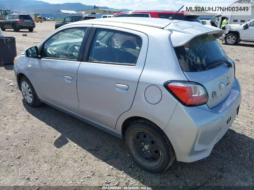 2022 Mitsubishi Mirage Es/Le VIN: ML32AUHJ7NH003449 Lot: 42509386