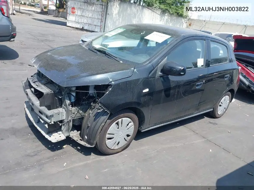2022 Mitsubishi Mirage Es/Le VIN: ML32AUHJ3NH003822 Lot: 42594527