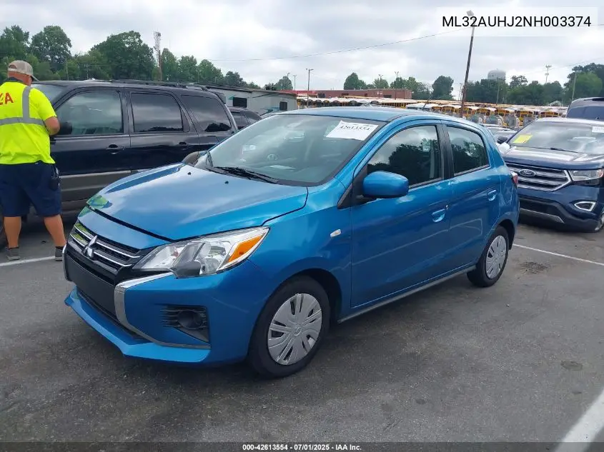 2022 Mitsubishi Mirage Es/Le VIN: ML32AUHJ2NH003374 Lot: 42613554