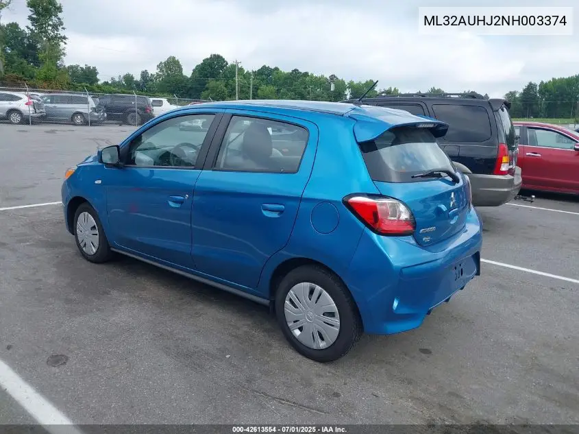 2022 Mitsubishi Mirage Es/Le VIN: ML32AUHJ2NH003374 Lot: 42613554