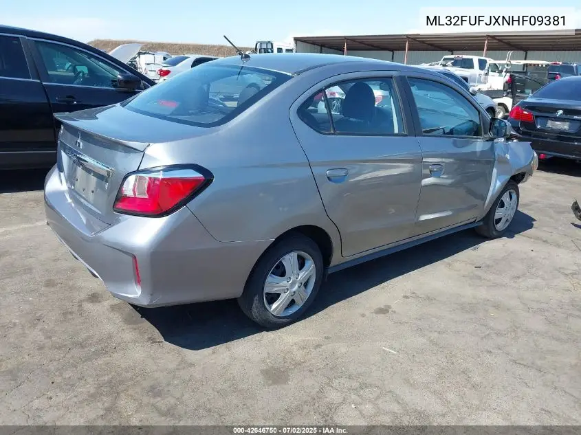 2022 Mitsubishi Mirage G4 Black Edition/Es/Le VIN: ML32FUFJXNHF09381 Lot: 42646750