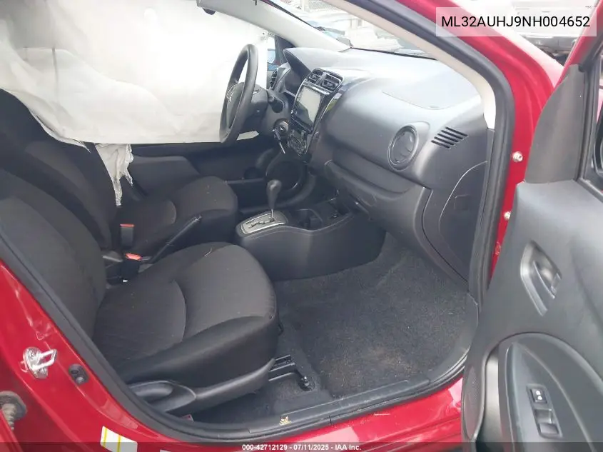 2022 Mitsubishi Mirage Es/Le VIN: ML32AUHJ9NH004652 Lot: 42712129
