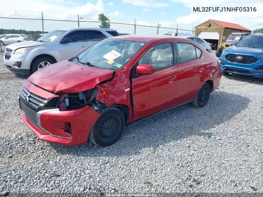 2022 Mitsubishi Mirage G4 Black Edition/Es/Le VIN: ML32FUFJ1NHF05316 Lot: 42735190