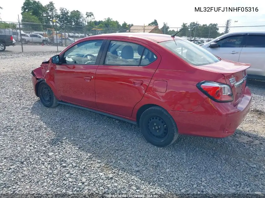 2022 Mitsubishi Mirage G4 Black Edition/Es/Le VIN: ML32FUFJ1NHF05316 Lot: 42735190