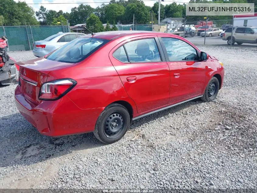2022 Mitsubishi Mirage G4 Black Edition/Es/Le VIN: ML32FUFJ1NHF05316 Lot: 42735190