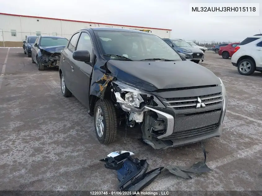 2024 Mitsubishi Mirage Es/Le VIN: ML32AUHJ3RH015118 Lot: 12203745