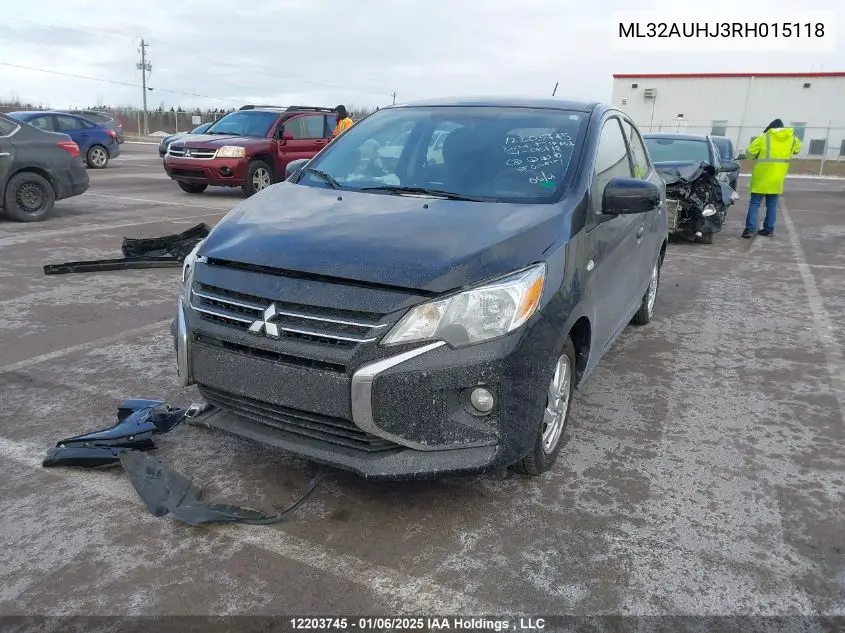2024 Mitsubishi Mirage Es/Le VIN: ML32AUHJ3RH015118 Lot: 12203745