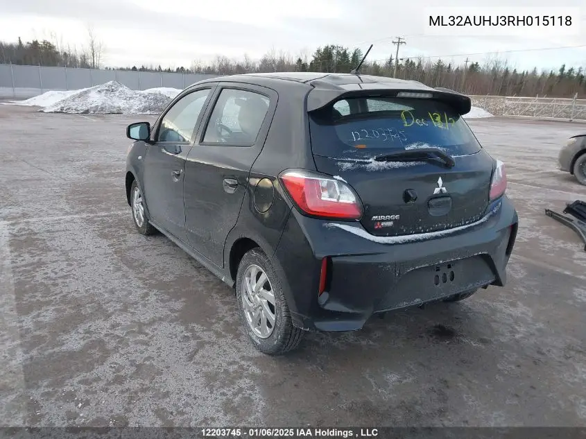 2024 Mitsubishi Mirage Es/Le VIN: ML32AUHJ3RH015118 Lot: 12203745