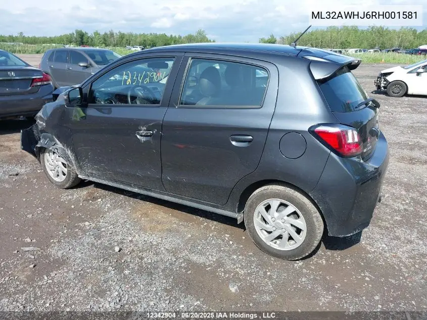 2024 Mitsubishi Mirage Gt/Noir VIN: ML32AWHJ6RH001581 Lot: 12342904