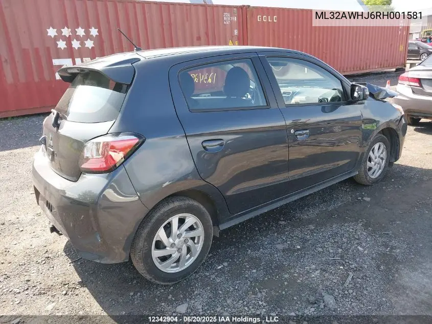 2024 Mitsubishi Mirage Gt/Noir VIN: ML32AWHJ6RH001581 Lot: 12342904