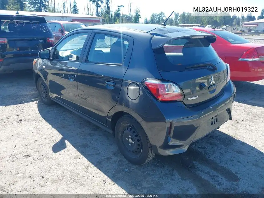 2024 Mitsubishi Mirage Es/Le VIN: ML32AUHJ0RH019322 Lot: 42620483