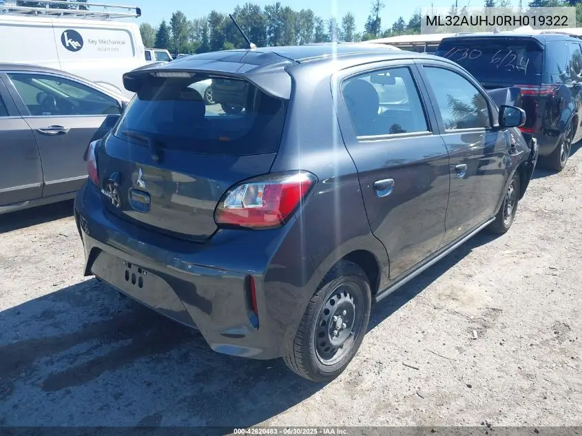 2024 Mitsubishi Mirage Es/Le VIN: ML32AUHJ0RH019322 Lot: 42620483