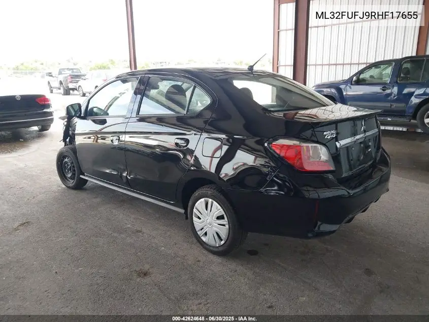 2024 Mitsubishi Mirage Black Edition/Es/Le VIN: ML32FUFJ9RHF17655 Lot: 42624648