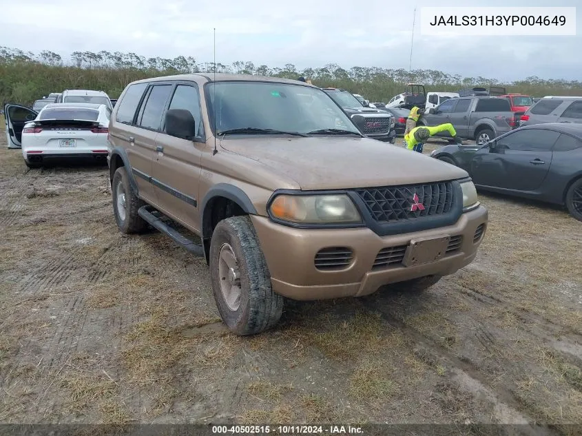 2000 Mitsubishi Montero Sport Ls/Sport Xls VIN: JA4LS31H3YP004649 Lot: 40502515