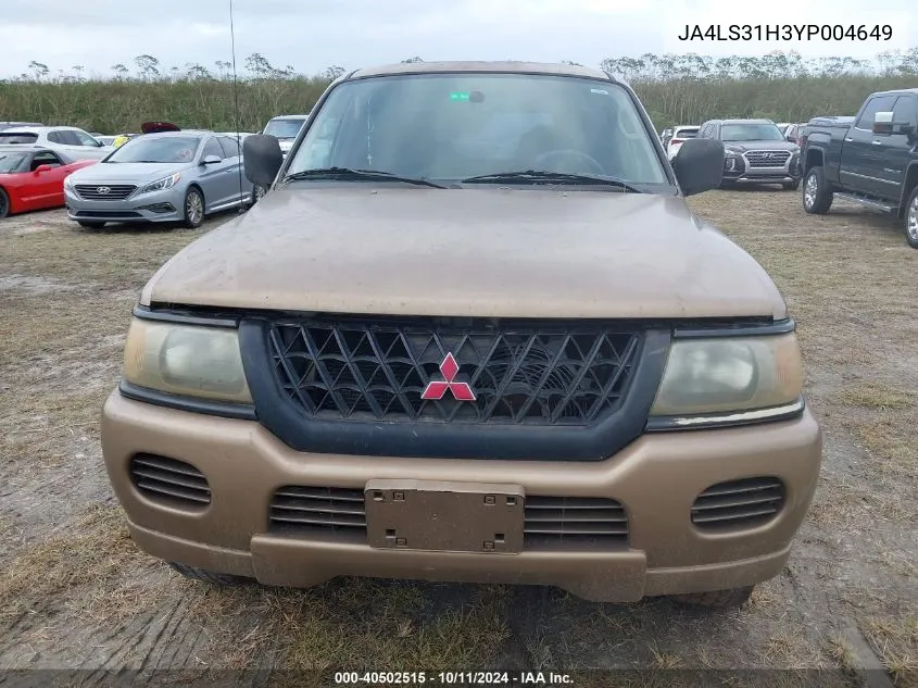 2000 Mitsubishi Montero Sport Ls/Sport Xls VIN: JA4LS31H3YP004649 Lot: 40502515