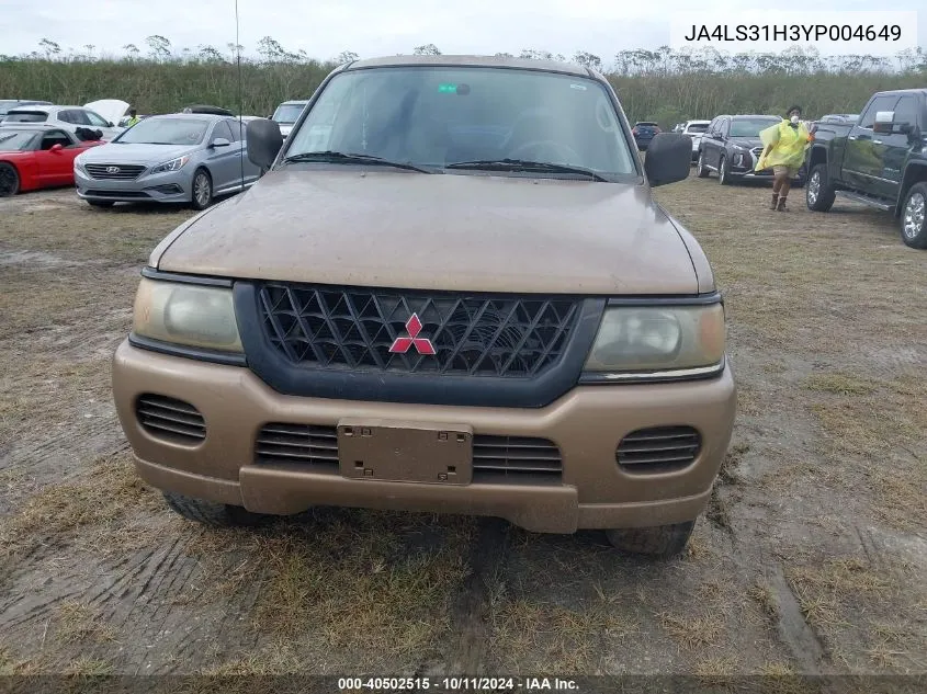 2000 Mitsubishi Montero Sport Ls/Sport Xls VIN: JA4LS31H3YP004649 Lot: 40502515