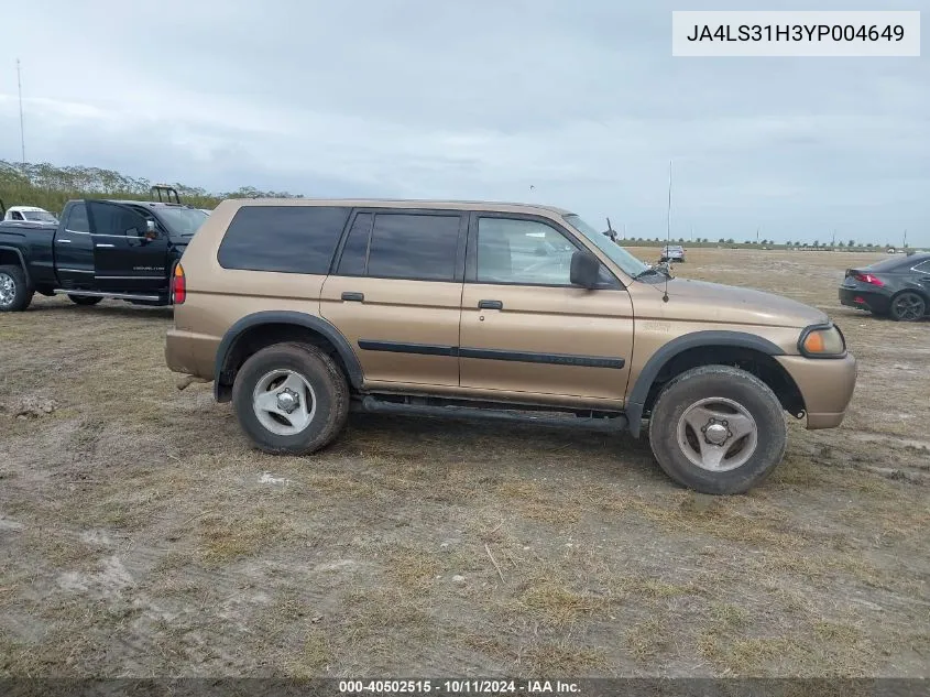 2000 Mitsubishi Montero Sport Ls/Sport Xls VIN: JA4LS31H3YP004649 Lot: 40502515