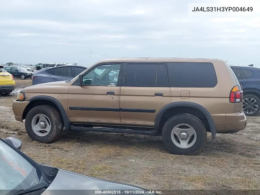 2000 Mitsubishi Montero Sport Ls/Sport Xls VIN: JA4LS31H3YP004649 Lot: 40502515