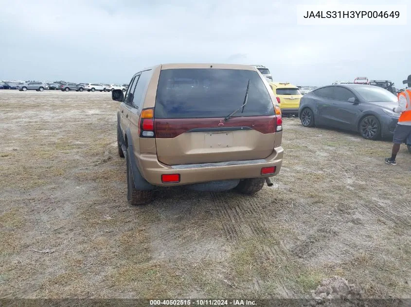 2000 Mitsubishi Montero Sport Ls/Sport Xls VIN: JA4LS31H3YP004649 Lot: 40502515