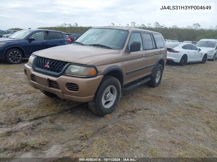 2000 Mitsubishi Montero Sport Ls/Sport Xls VIN: JA4LS31H3YP004649 Lot: 40502515