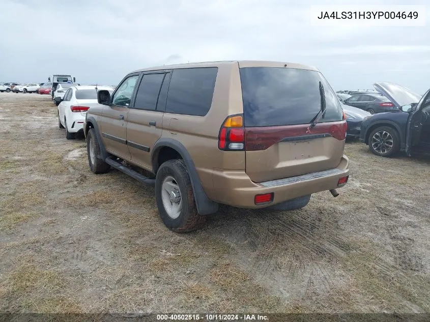 2000 Mitsubishi Montero Sport Ls/Sport Xls VIN: JA4LS31H3YP004649 Lot: 40502515